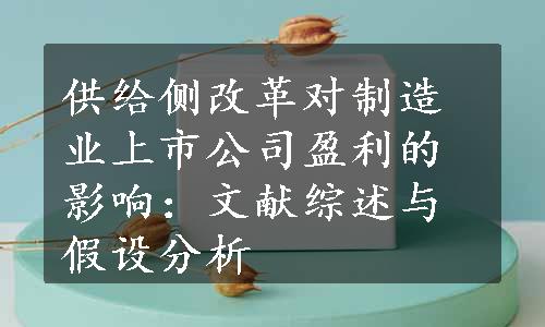 供给侧改革对制造业上市公司盈利的影响：文献综述与假设分析