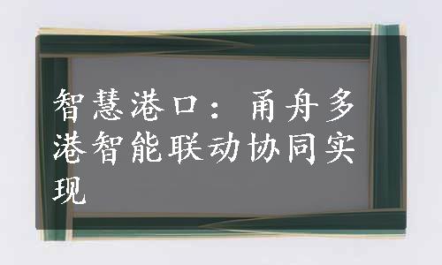 智慧港口：甬舟多港智能联动协同实现