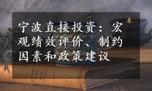 宁波直接投资：宏观绩效评价、制约因素和政策建议