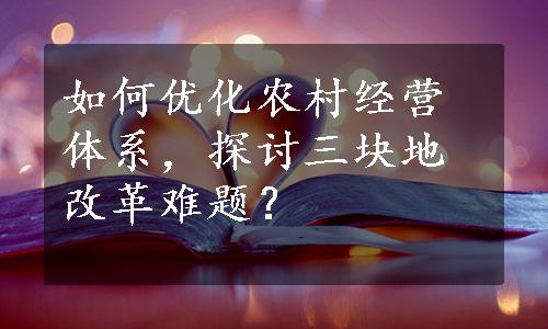 如何优化农村经营体系，探讨三块地改革难题？