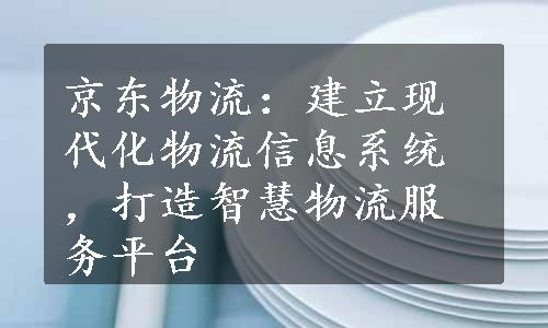 京东物流：建立现代化物流信息系统，打造智慧物流服务平台