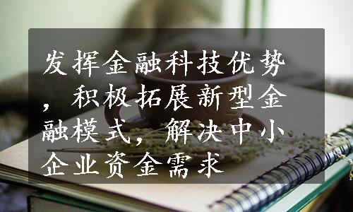 发挥金融科技优势，积极拓展新型金融模式，解决中小企业资金需求