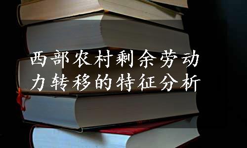 西部农村剩余劳动力转移的特征分析