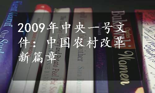 2009年中央一号文件：中国农村改革新篇章