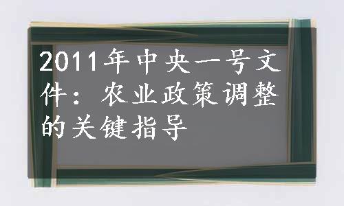 2011年中央一号文件：农业政策调整的关键指导