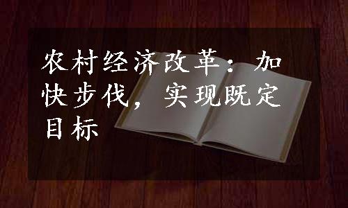 农村经济改革：加快步伐，实现既定目标