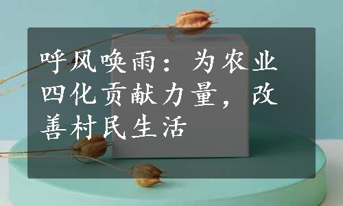 呼风唤雨：为农业四化贡献力量，改善村民生活