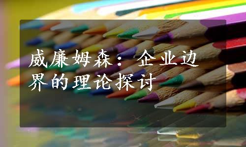 威廉姆森：企业边界的理论探讨