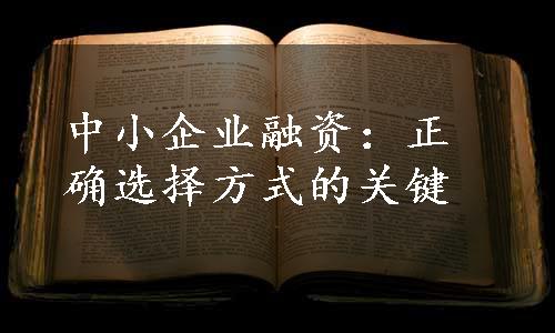 中小企业融资：正确选择方式的关键