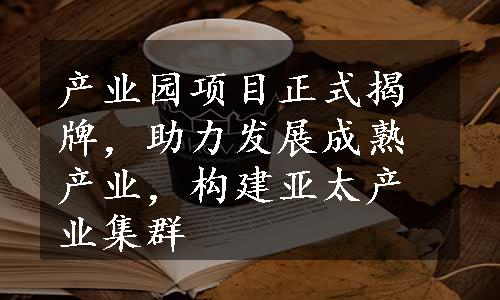 产业园项目正式揭牌，助力发展成熟产业，构建亚太产业集群