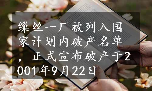 缫丝一厂被列入国家计划内破产名单，正式宣布破产于2001年9月22日