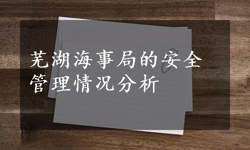 芜湖海事局的安全管理情况分析