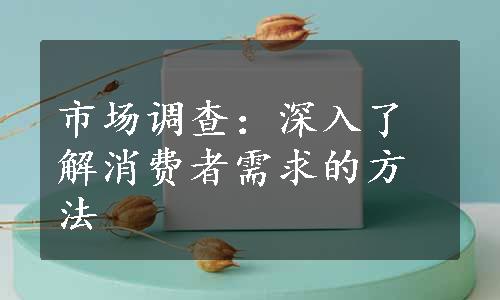 市场调查：深入了解消费者需求的方法