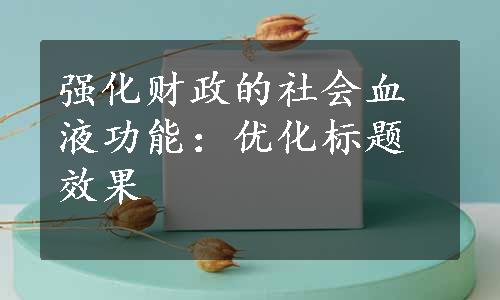 强化财政的社会血液功能：优化标题效果