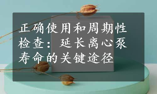 正确使用和周期性检查：延长离心泵寿命的关键途径