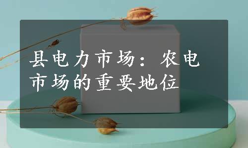 县电力市场：农电市场的重要地位