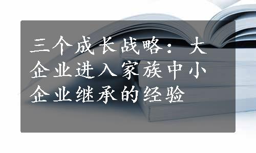 三个成长战略：大企业进入家族中小企业继承的经验