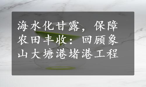 海水化甘露，保障农田丰收：回顾象山大塘港堵港工程