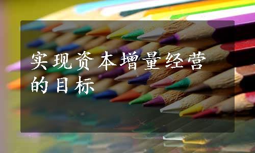 实现资本增量经营的目标