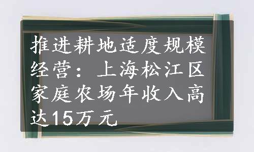 推进耕地适度规模经营：上海松江区家庭农场年收入高达15万元