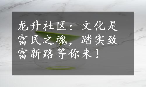 龙升社区：文化是富民之魂，踏实致富新路等你来！