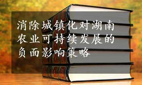 消除城镇化对湖南农业可持续发展的负面影响策略