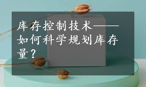 库存控制技术——如何科学规划库存量？