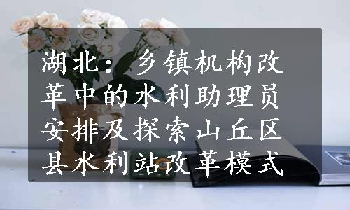 湖北：乡镇机构改革中的水利助理员安排及探索山丘区县水利站改革模式