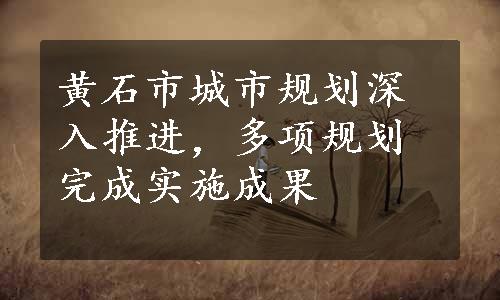 黄石市城市规划深入推进，多项规划完成实施成果