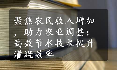 聚焦农民收入增加，助力农业调整：高效节水技术提升灌溉效率