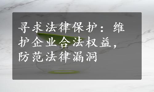 寻求法律保护：维护企业合法权益，防范法律漏洞