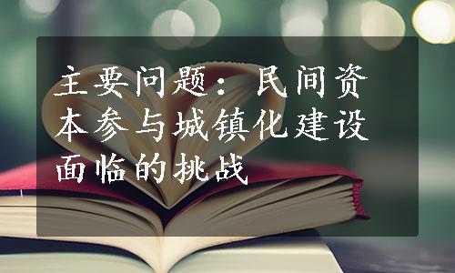 主要问题：民间资本参与城镇化建设面临的挑战