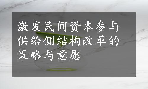 激发民间资本参与供给侧结构改革的策略与意愿