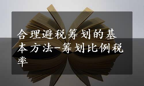 合理避税筹划的基本方法-筹划比例税率