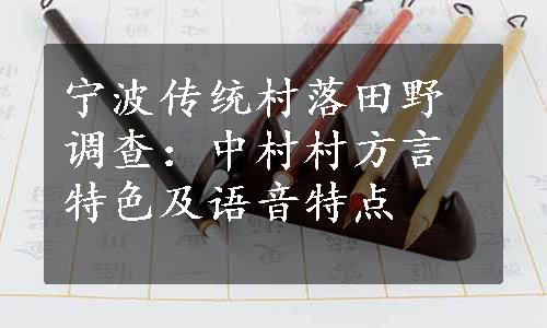 宁波传统村落田野调查：中村村方言特色及语音特点