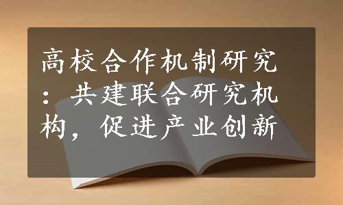 高校合作机制研究：共建联合研究机构，促进产业创新