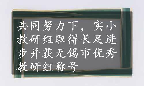 共同努力下，实小教研组取得长足进步并获无锡市优秀教研组称号