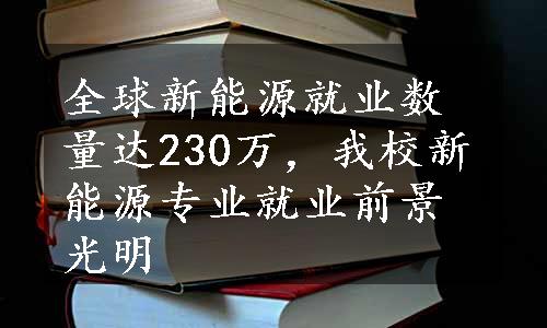 全球新能源就业数量达230万，我校新能源专业就业前景光明