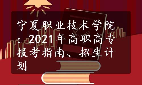 宁夏职业技术学院：2021年高职高专报考指南、招生计划