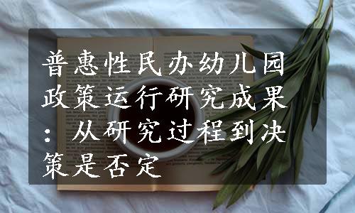 普惠性民办幼儿园政策运行研究成果：从研究过程到决策是否定