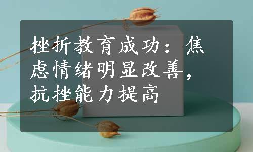 挫折教育成功：焦虑情绪明显改善，抗挫能力提高