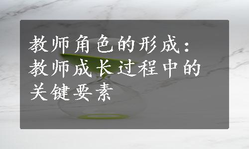 教师角色的形成：教师成长过程中的关键要素