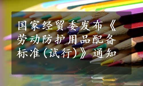 国家经贸委发布《劳动防护用品配备标准(试行)》通知