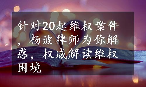 针对20起维权案件，杨波律师为你解惑，权威解读维权困境