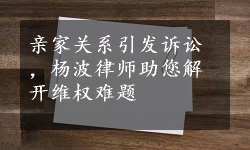 亲家关系引发诉讼，杨波律师助您解开维权难题