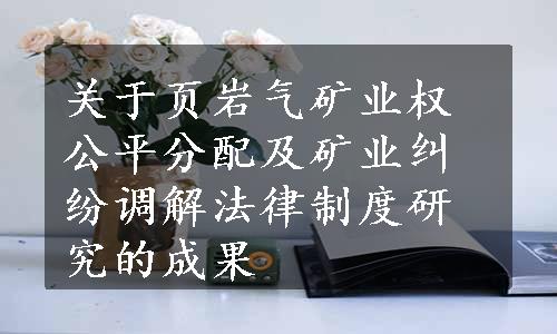 关于页岩气矿业权公平分配及矿业纠纷调解法律制度研究的成果