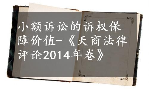 小额诉讼的诉权保障价值-《天商法律评论2014年卷》