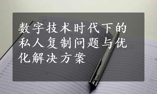 数字技术时代下的私人复制问题与优化解决方案