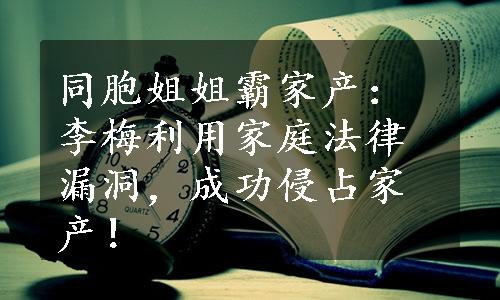 同胞姐姐霸家产：李梅利用家庭法律漏洞，成功侵占家产！