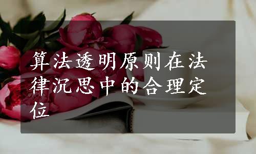 算法透明原则在法律沉思中的合理定位